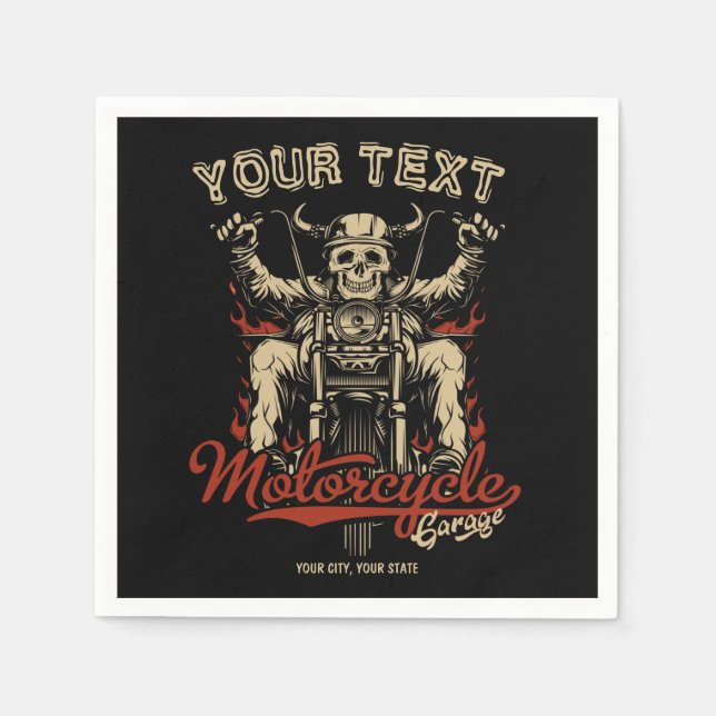 Personalised Biker Skeleton Motorcycle Shop Garage Napkin (Front)