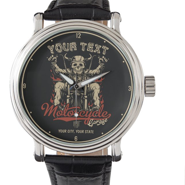 Personalised Biker Skeleton Motorcycle Shop Garage Watch (Creator Uploaded)