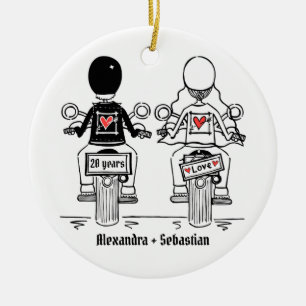 Personalised Biker Wedding Anniversary Gift Ceramic Ornament