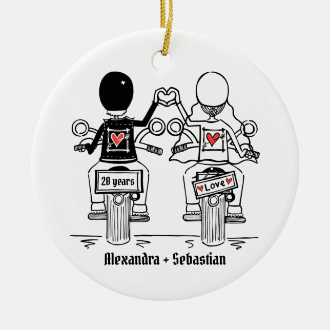 Personalised Biker Wedding Anniversary Gift Ceramic Ornament (Front)