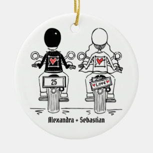 Personalised Biker Wedding Anniversary Gift Ceramic Ornament