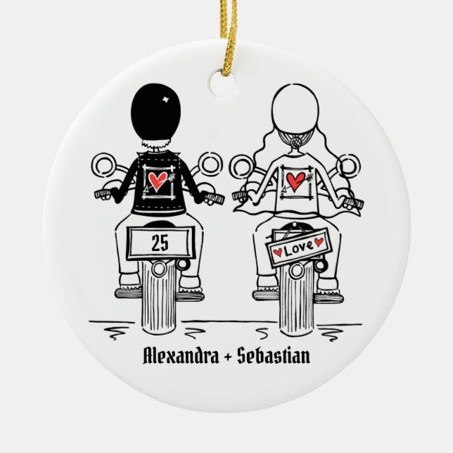 Personalised Biker Wedding Anniversary Gift Ceramic Ornament (Front)