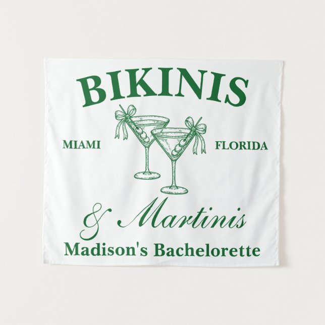 Personalised Bikinis & Martinis Bachelorette Party Tapestry (Front (Horizontal))
