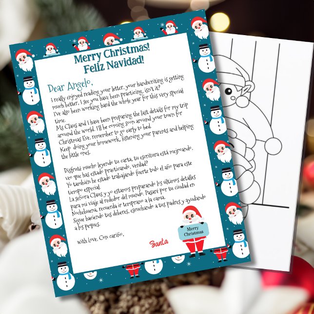 Personalised Bilingual Santa Letter for Kids Spa (Bilingual letter from Santa, Spanish, customizable text & name. Feliz Navidad Multilingual Project)