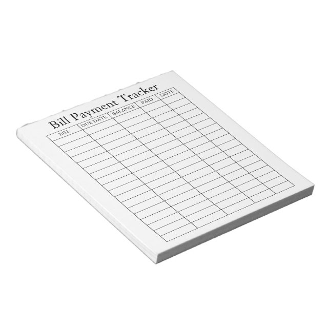 Personalised Bill Payment Tracker Notepad (Angled)