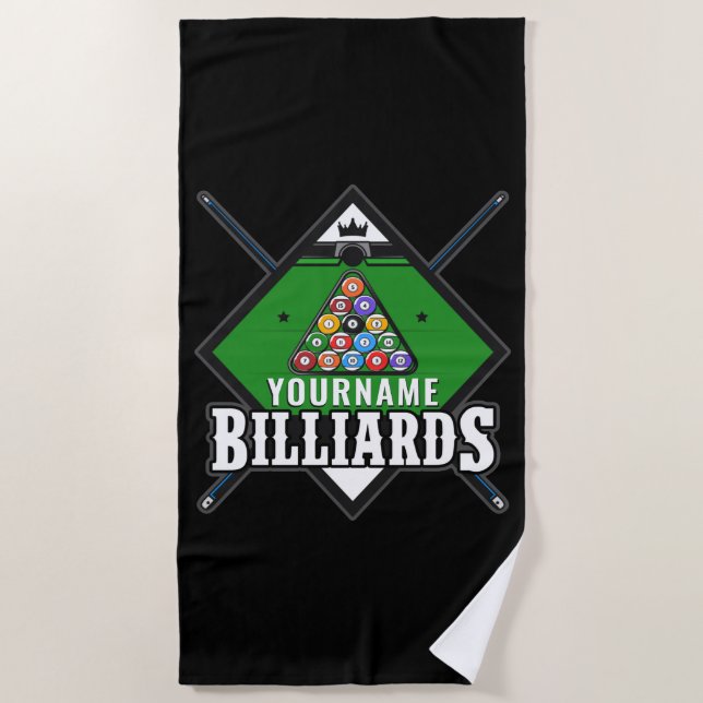Personalised Billiards NAME Cue Rack Pool Room  Beach Towel (Front)