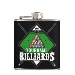Personalised Billiards NAME Cue Rack Pool Room Hip Flask