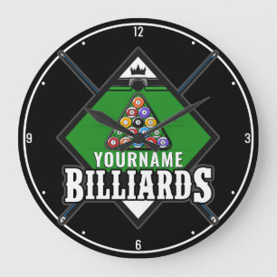Personalised Billiards NAME Cue Rack Pool Room Large Clock