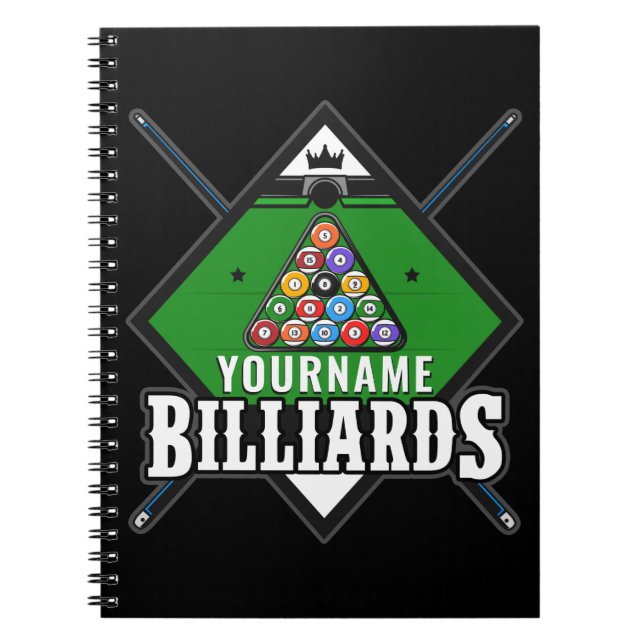 Personalised Billiards NAME Cue Rack Pool Room Notebook (Front)