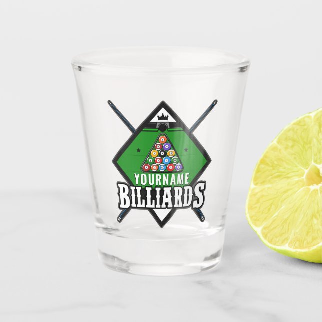 Personalised Billiards NAME Cue Rack Pool Room Shot Glass (Front)