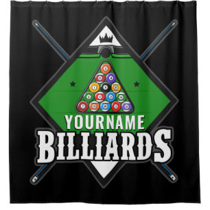 Personalised Billiards NAME Cue Rack Pool Room Shower Curtain
