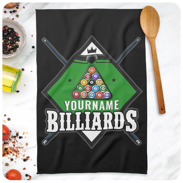 Personalised Billiards NAME Cue Rack Pool Room Tea Towel (Creator Uploaded)