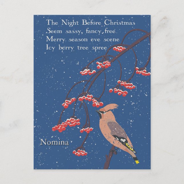 Personalised Bird Christmas Eve Poem Illustration Postcard (Front)