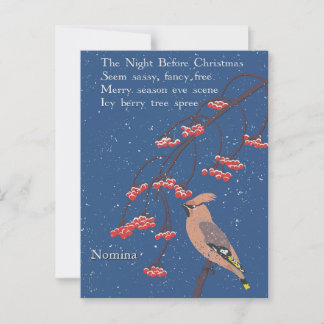 Personalised Bird Christmas Eve Poem Illustration Postcard
