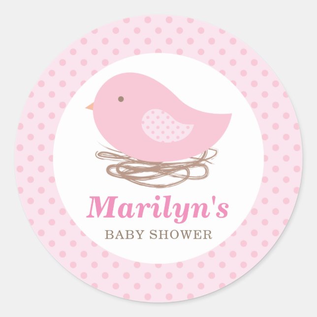 Personalised Bird Nest Baby Girl Shower Stickers (Front)