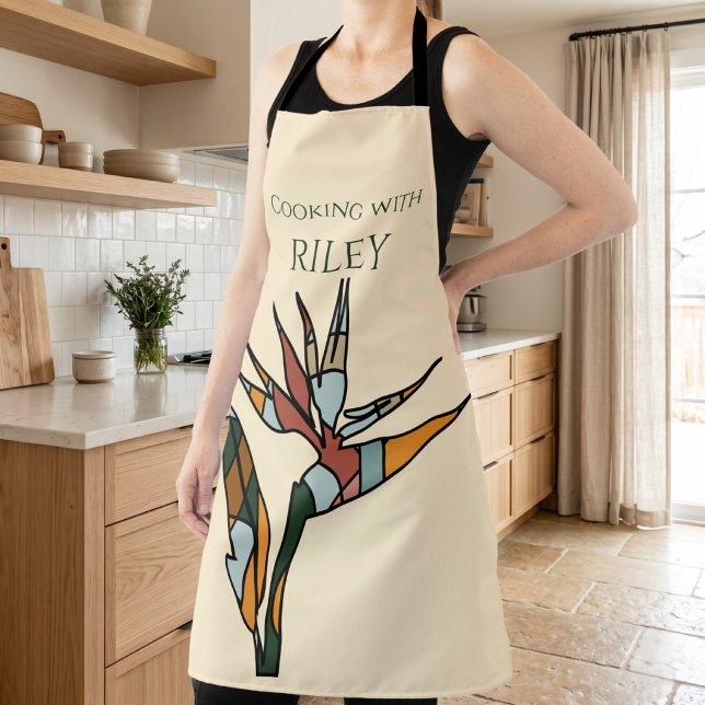 Personalised Bird of Paradise Kitchen Apron (Custom Cooking Name Bird of Paradise Tropical Gift Apron)