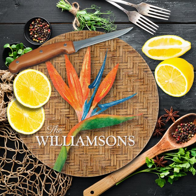 Personalised Bird of Paradise Woven Wicker Pattern Cutting Board (Creator Uploaded)