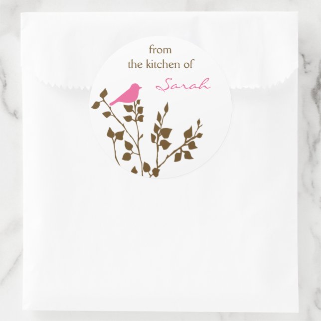 Personalised Bird Pink Brown Baking Stickers (Bag)