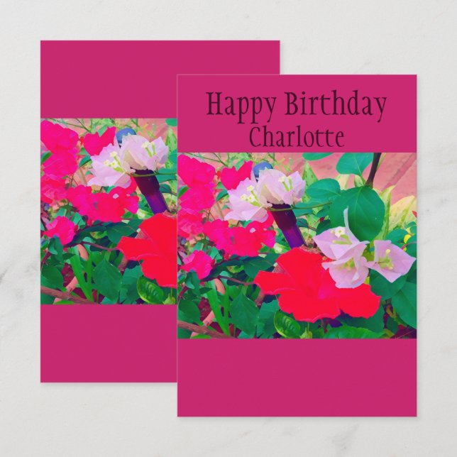 Personalised Birth-Day Red Hibiscus Watercolor Card (Front/Back)
