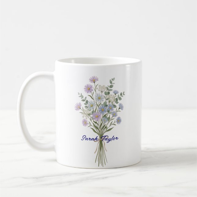 Personalised Birth Flower Aster Custom Coffee Mug (Left)