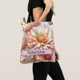 Personalised Birth Flower Aster September Tote Bag