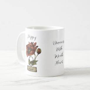 Personalised Birth Flower AUGUST Birthday Poppy Coffee Mug