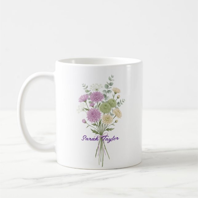 Personalised Birth Flower Chrysanthemum Custom Coffee Mug (Left)