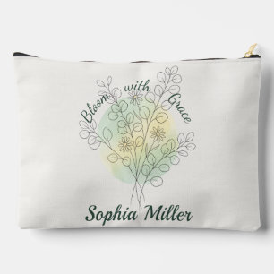 Personalised Birth Flower Custom Name Floral Accessory Pouch
