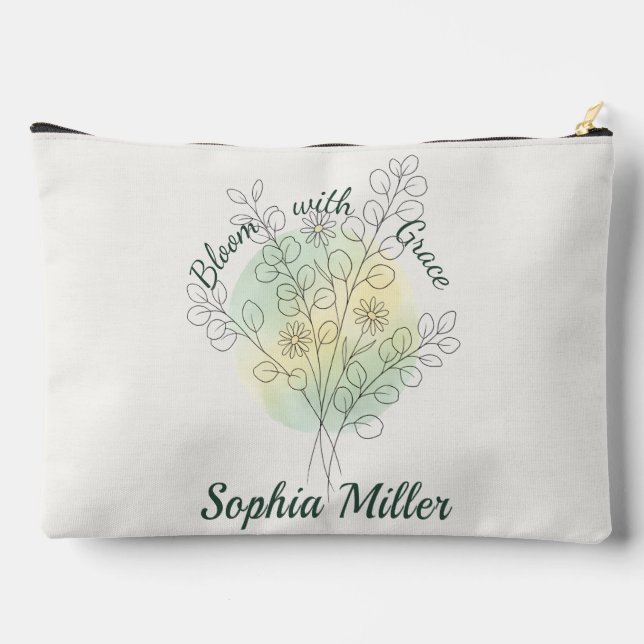Personalised Birth Flower Custom Name Floral Accessory Pouch (Back)