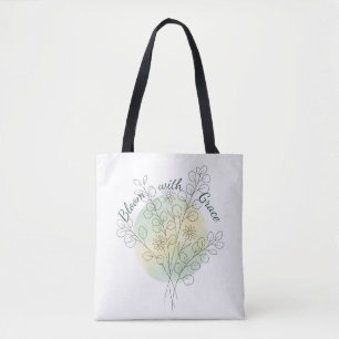 Personalised Birth Flower Custom Name Floral Tote Bag