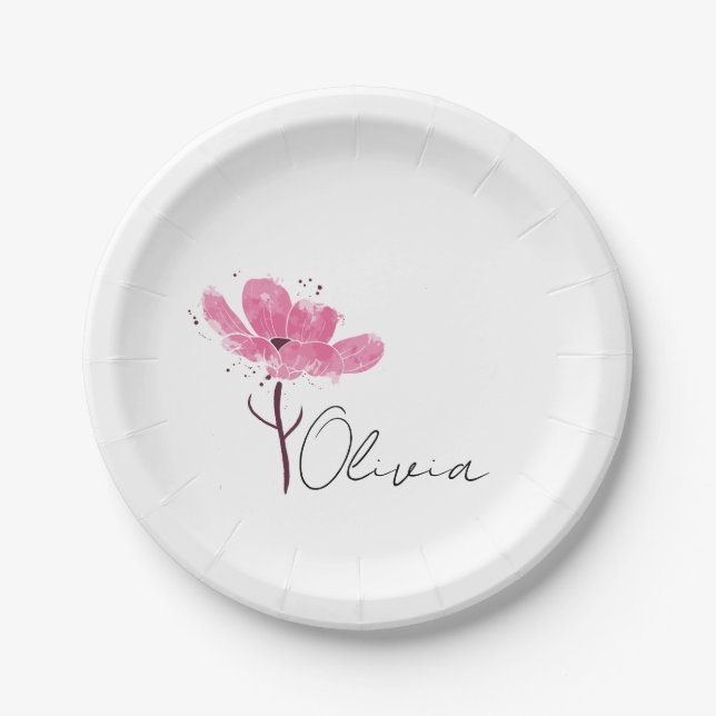 Personalised Birth Flower  Dish, Watercolor Flower Paper Plate (Front)