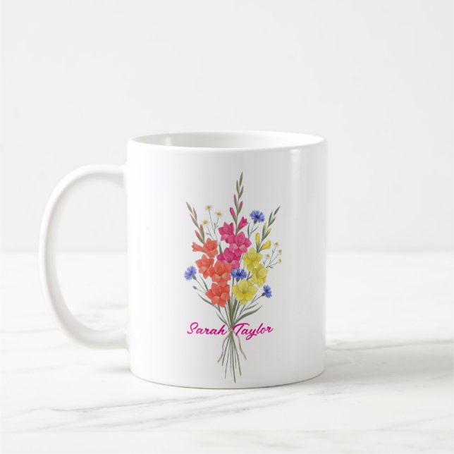 Personalised Birth Flower Gladiolus Custom Coffee Mug (Left)
