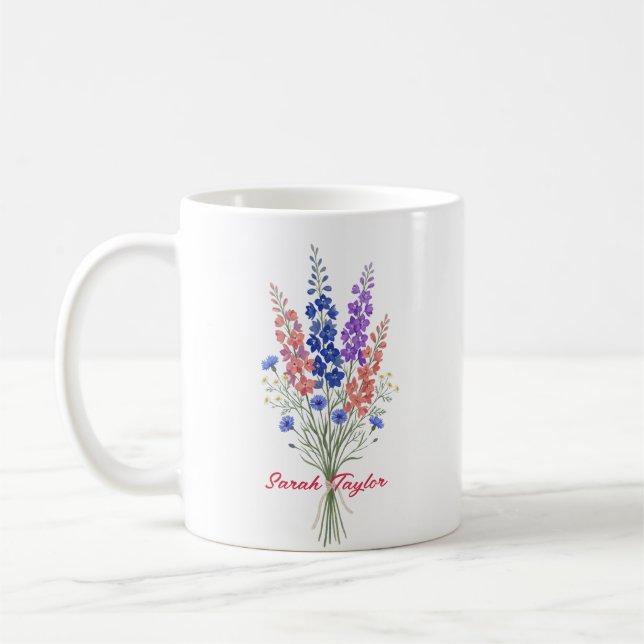 Personalised Birth Flower Larkspur Custom Coffee Mug (Left)
