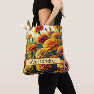 Personalised Birth Flower Marigold October Tote Bag