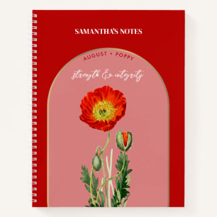 Personalised Birth Flower Month August Poppy Notebook