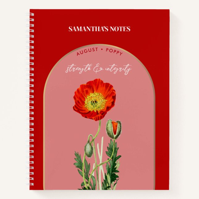 Personalised Birth Flower Month August Poppy Notebook (Front)