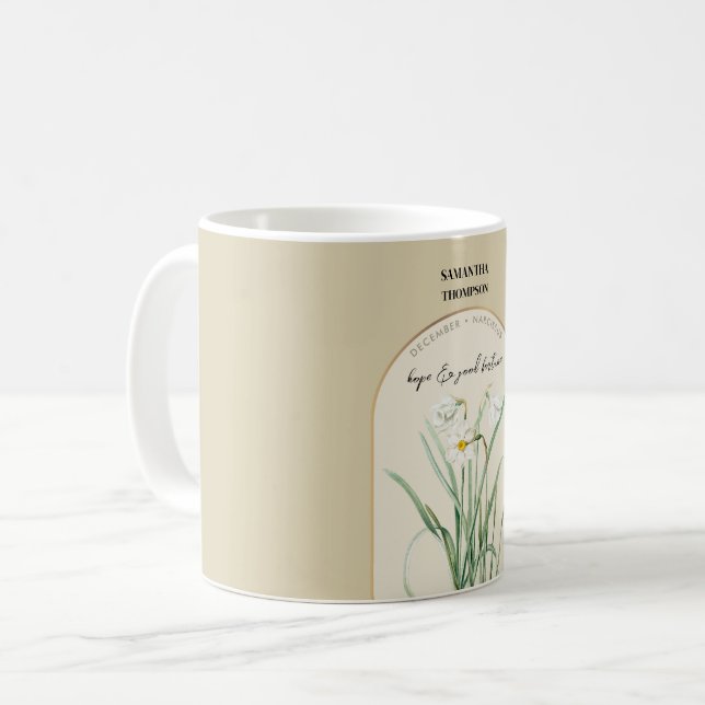 Personalised Birth Flower Month December Narcissus Coffee Mug (Front Left)