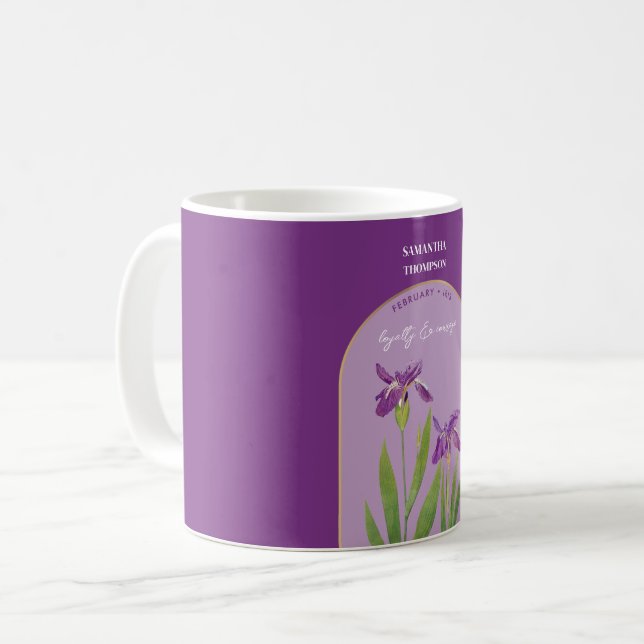 Personalised Birth Flower Month February Iris  Coffee Mug (Front Left)