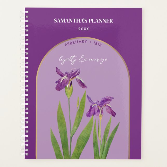 Personalised Birth Flower Month February Iris  Planner (Front)