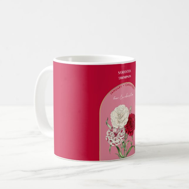 Personalised Birth Flower Month January Carnation  Coffee Mug (Front Left)