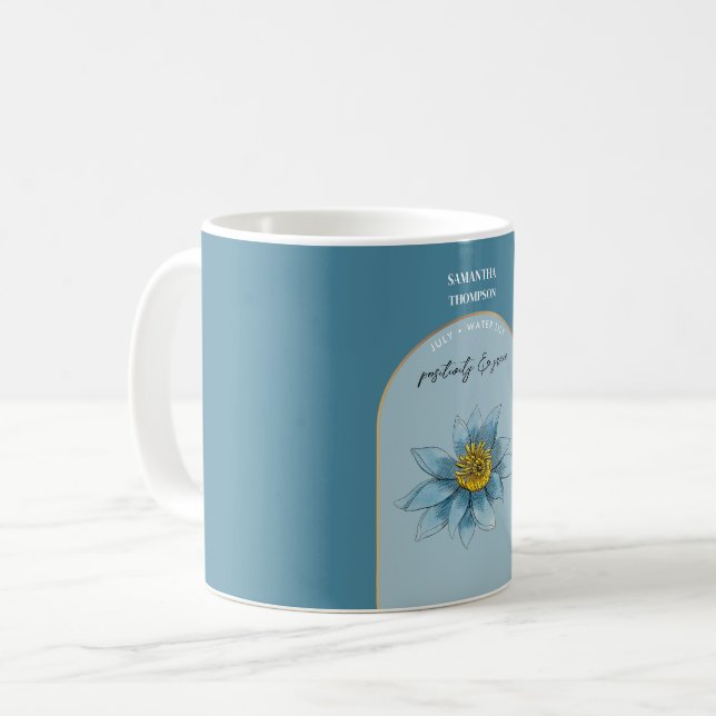 Personalised Birth Flower Month July Water Lily  Coffee Mug (Front Left)