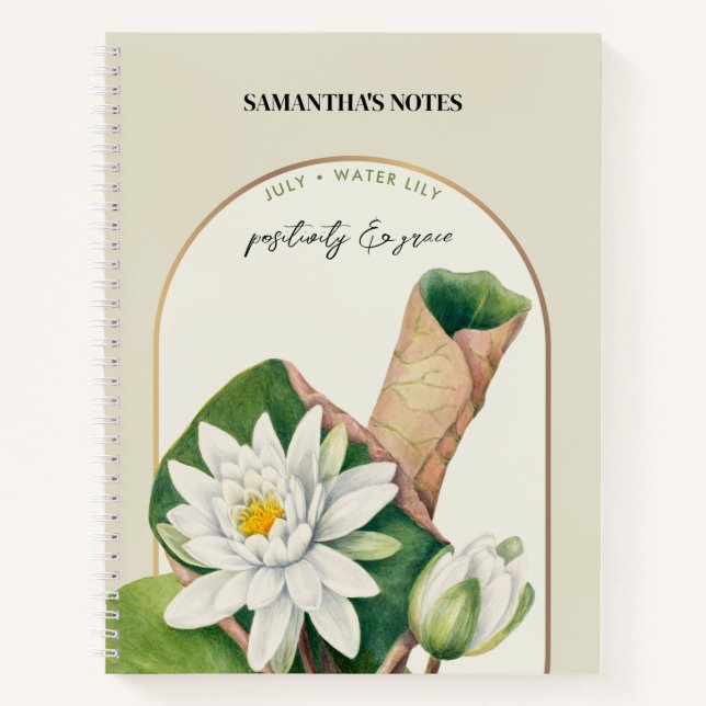 Personalised Birth Flower Month July Water Lily Notebook (Front)
