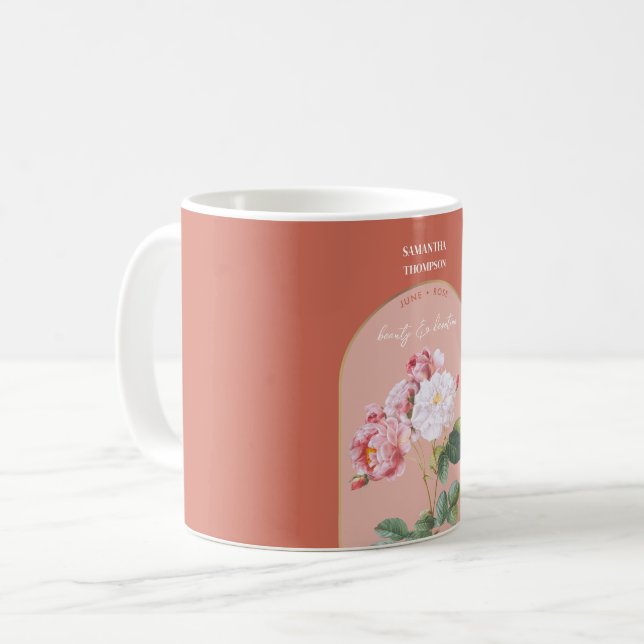 Personalised Birth Flower Month June Rose  Coffee Mug (Front Left)
