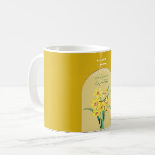 Personalised Birth Flower Month March Daffodil  Coffee Mug (Front Left)