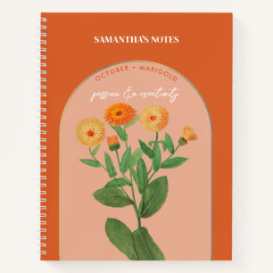 Personalised Birth Flower Month October Marigold Notebook