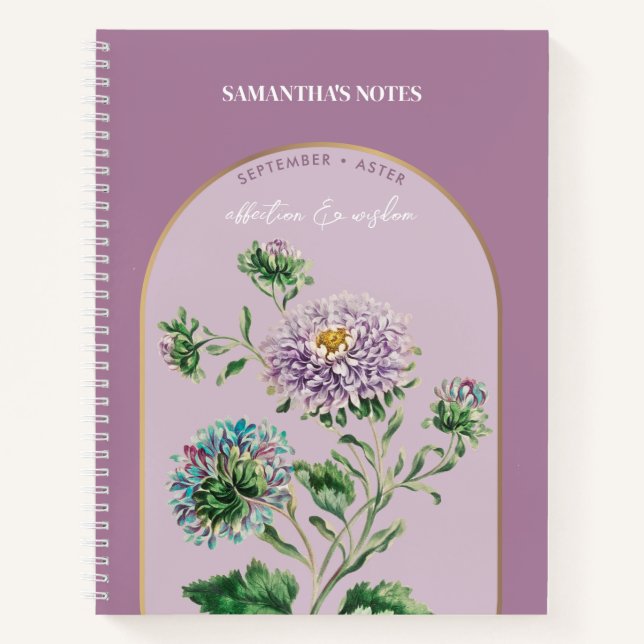 Personalised Birth Flower Month September Aster Notebook (Front)