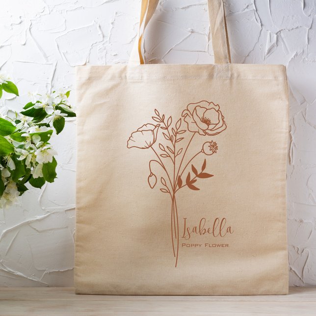 Personalised Birth Month Flower August Boho Rust Tote Bag (Creator Uploaded)