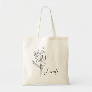 Personalised Birth Month Flower Custom Name Tote Bag
