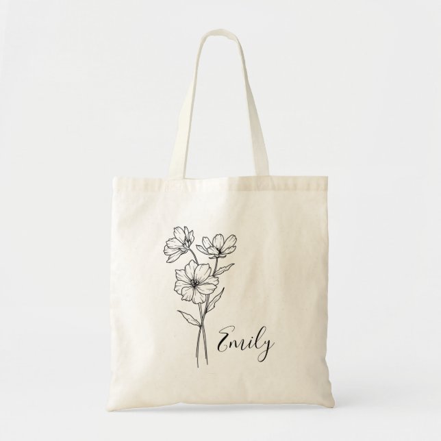 Personalised Birth Month Flower Custom Name  Tote Bag (Front)