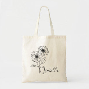 Personalised Birth Month Flower Custom Name Tote Bag